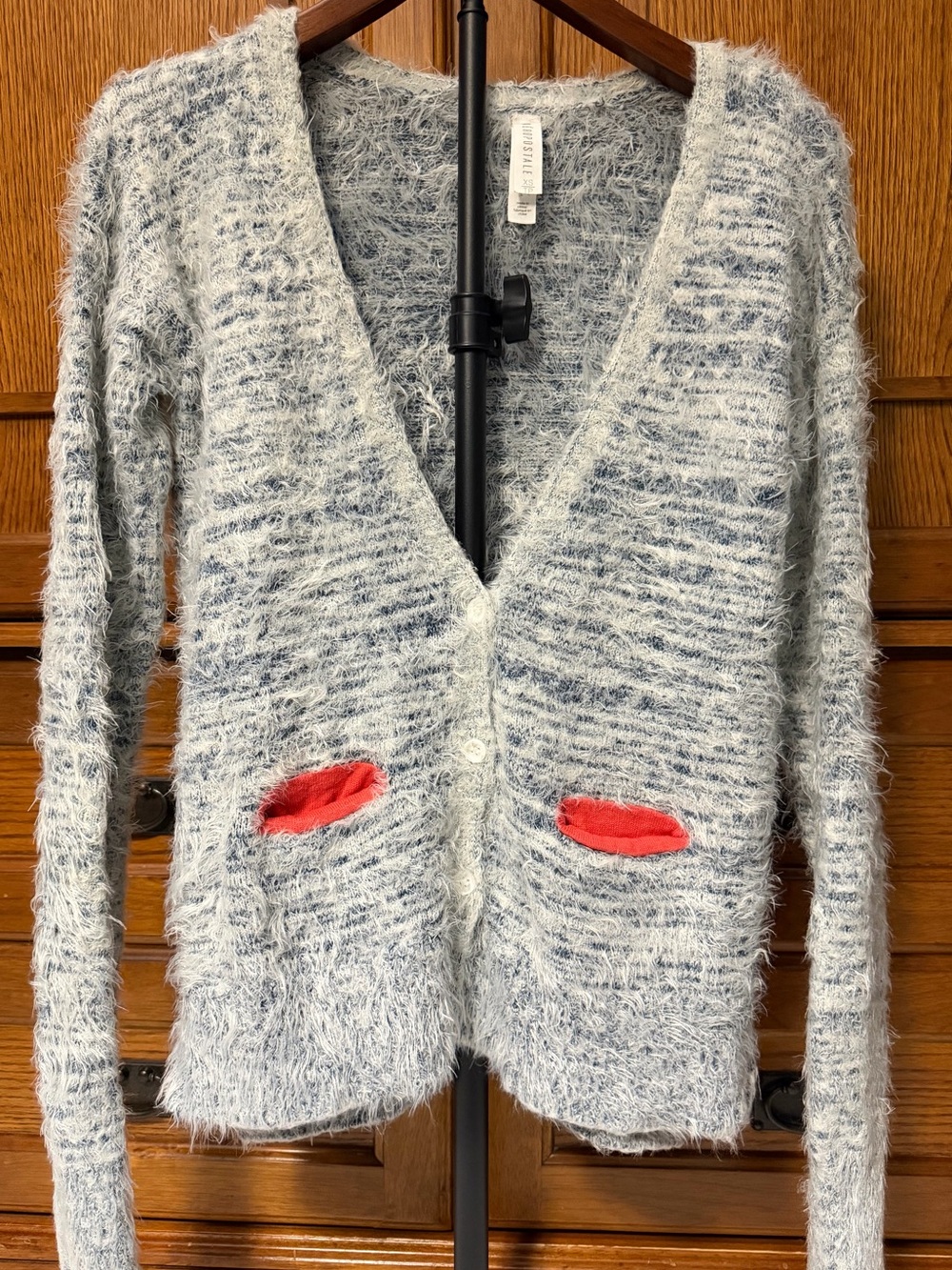 Aeropostale Fuzzy Eyelash Shaggy Knit Marled Cardigan Pockets Grunge Y2K Cozy